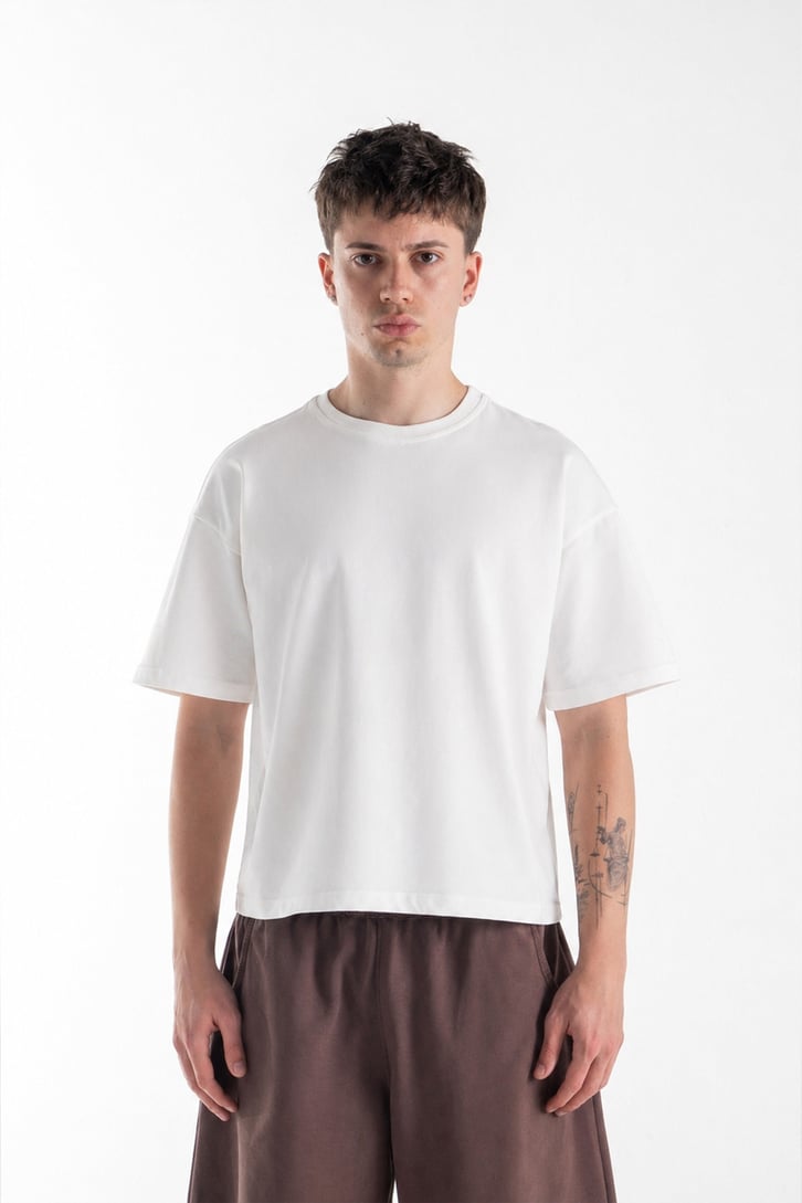 Basic Boxy Fit Ekru Tişört