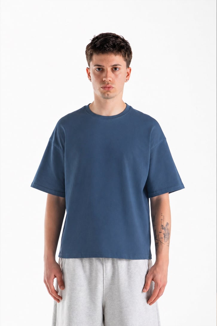 Basic Boxy Fit İndigo Tişört