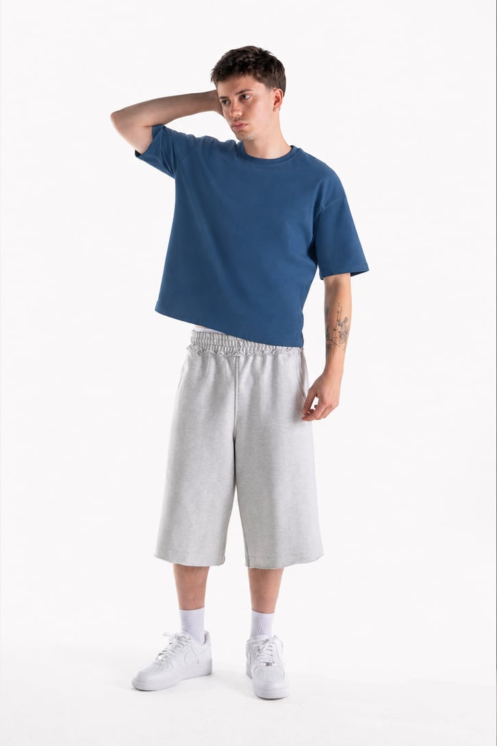 Basic Boxy Fit İndigo Tişört