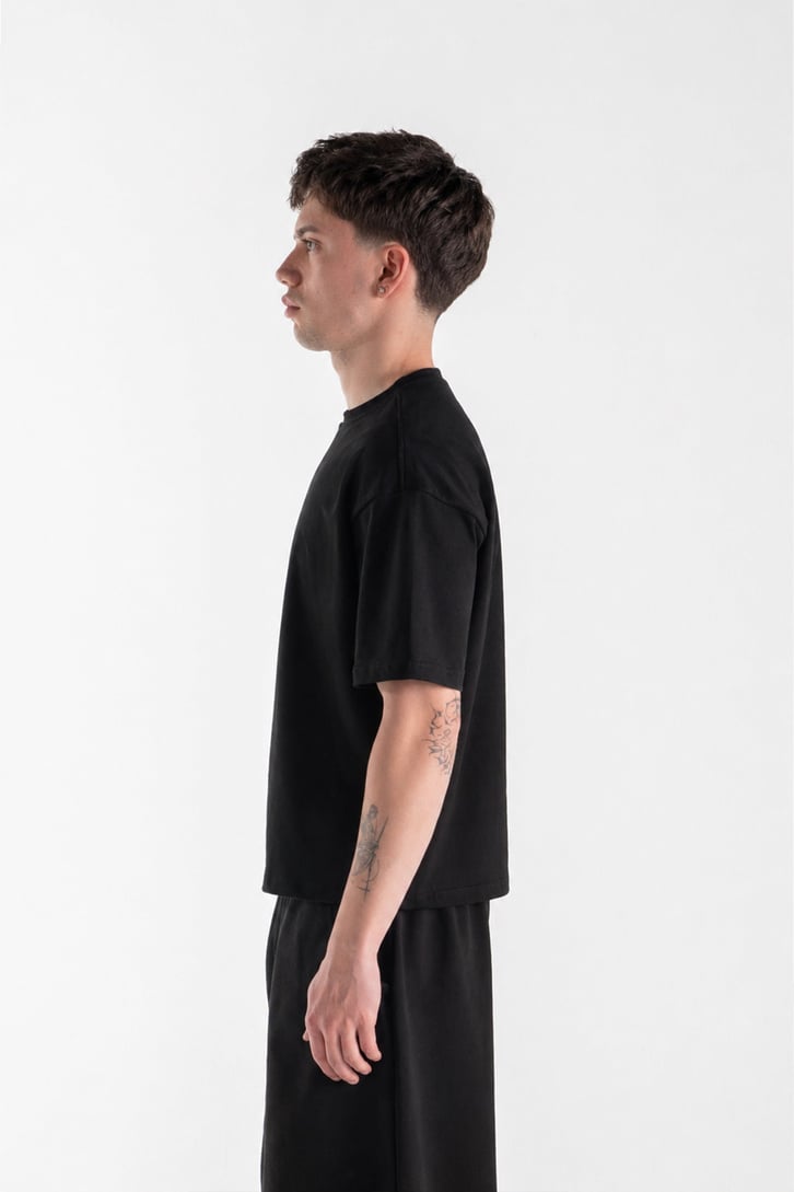 Basic Boxy Fit Siyah Tişört