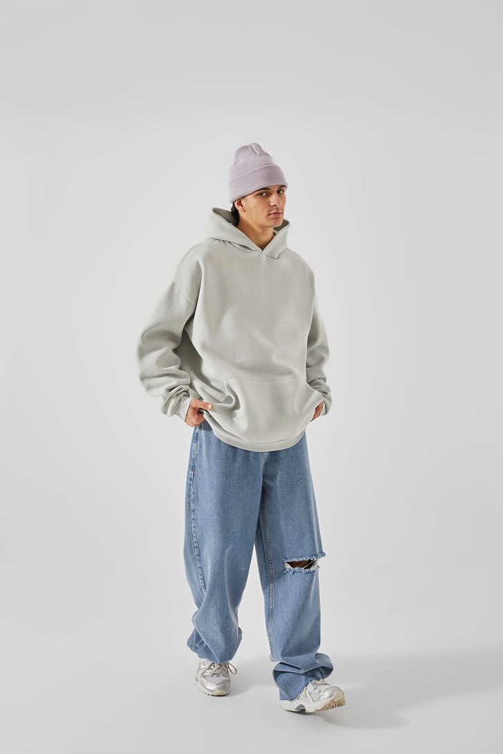 Basic Buz Gri Oversize Hoodie