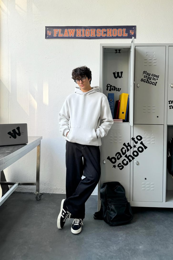 Basic Buz Gri Oversize Hoodie