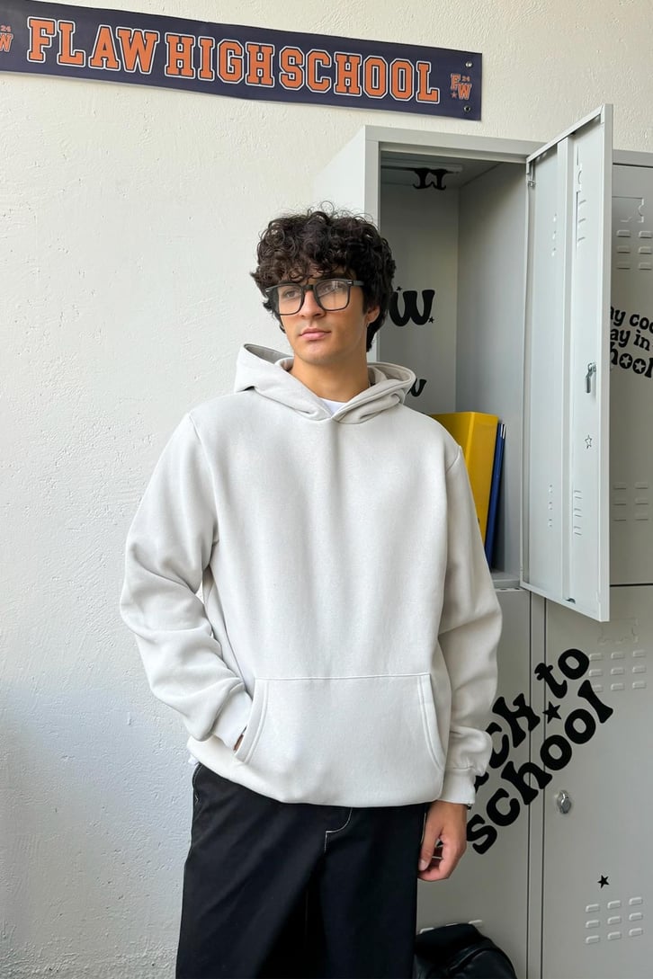 Basic Buz Gri Oversize Hoodie