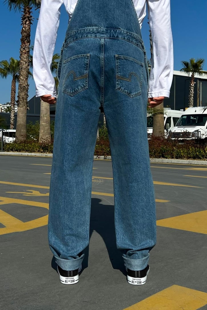 Basic Cepli Mavi Denim Salopet