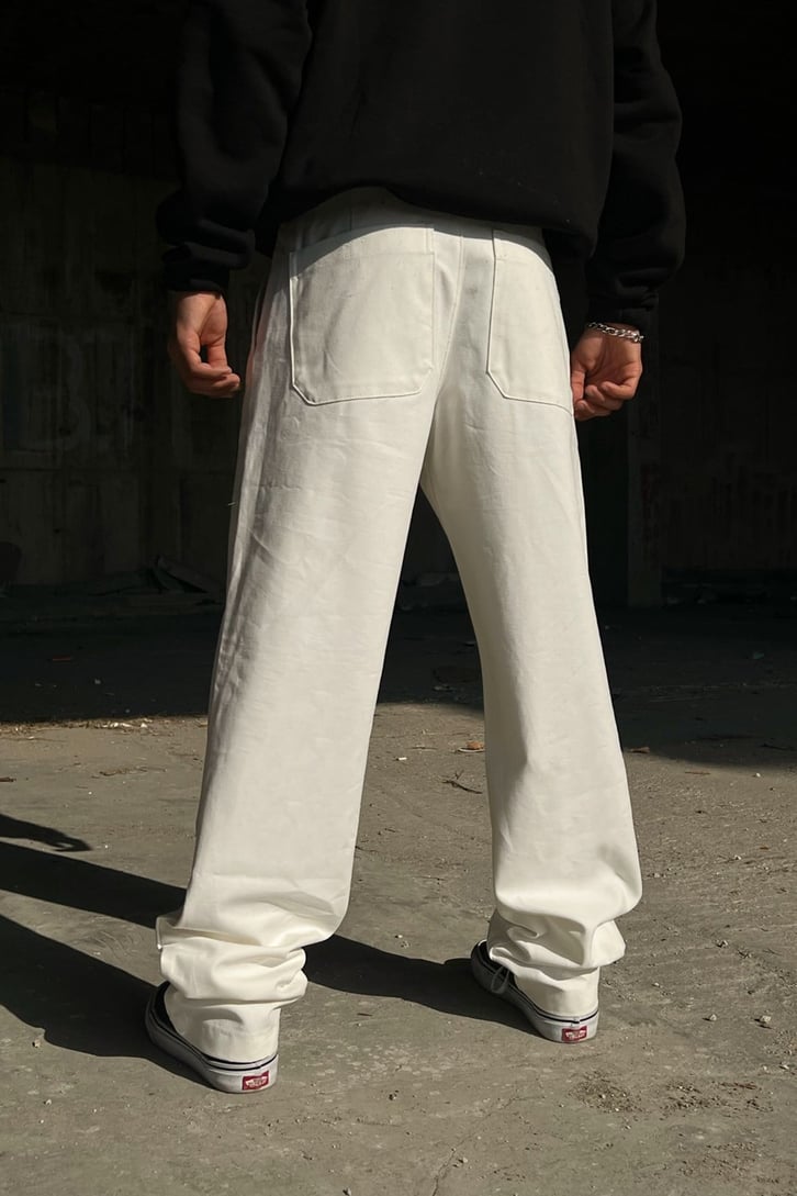 Basic Ekru Baggy Pantolon