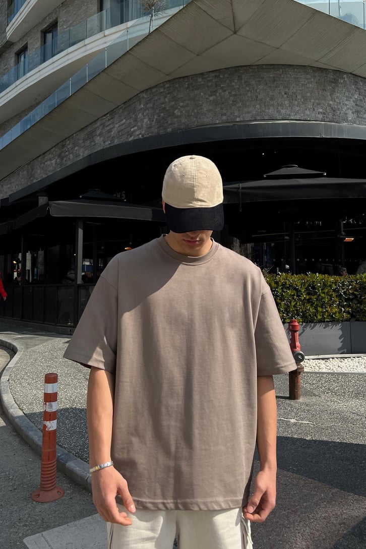 Basic Ekru Oversize Tişört