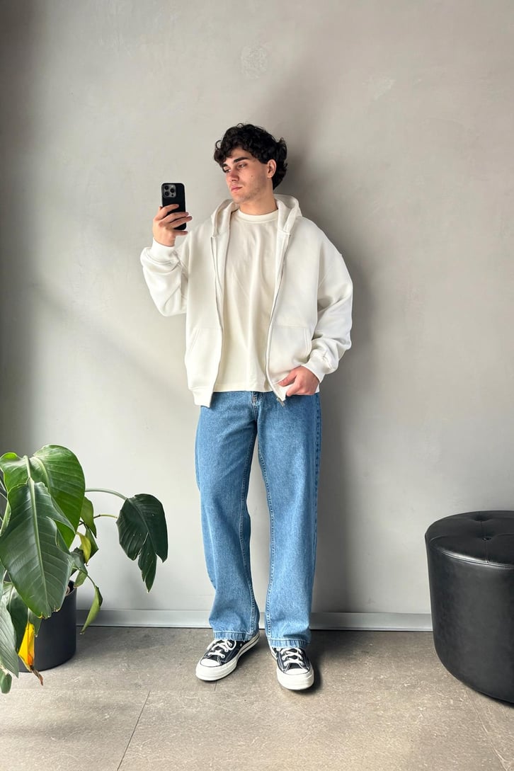 Basic Ekru Zip Hoodie