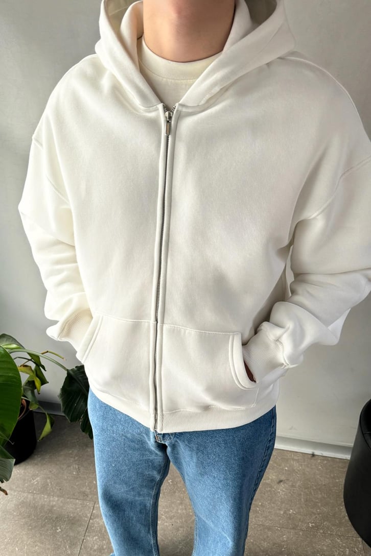 Basic Ekru Zip Hoodie