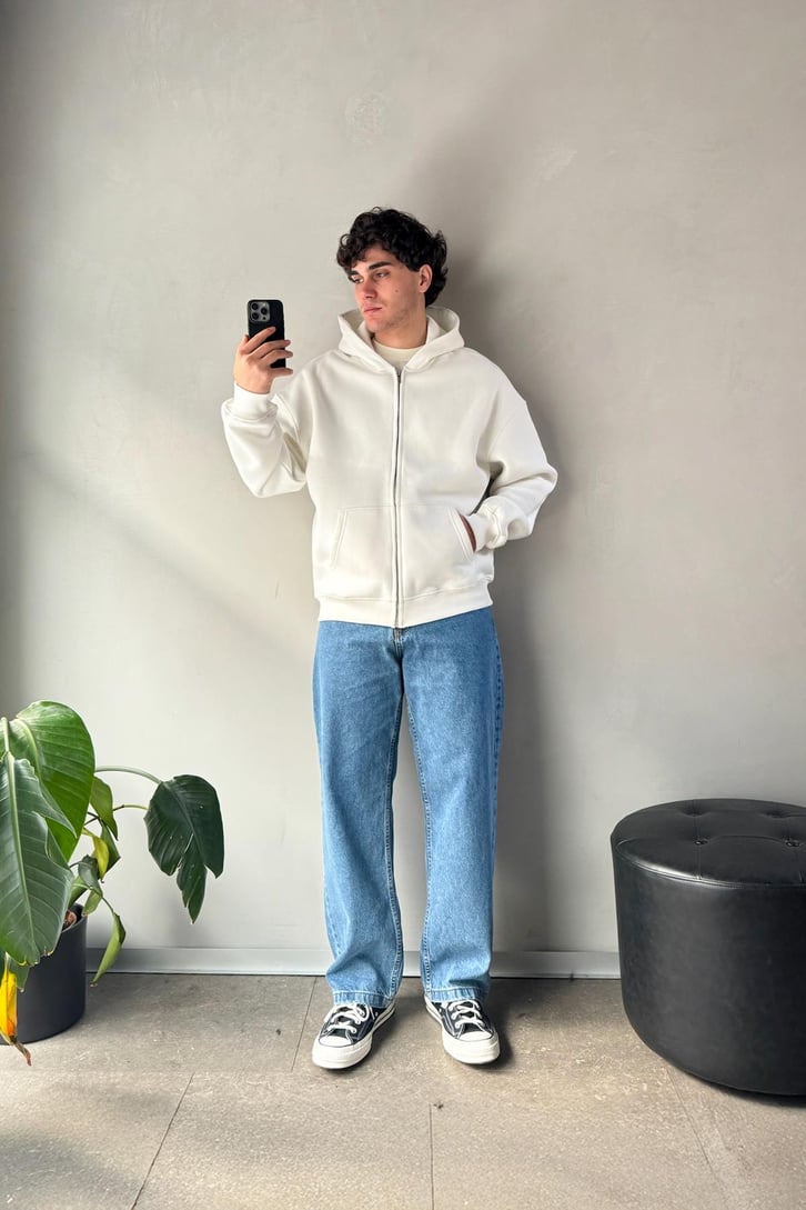 Basic Ekru Zip Hoodie