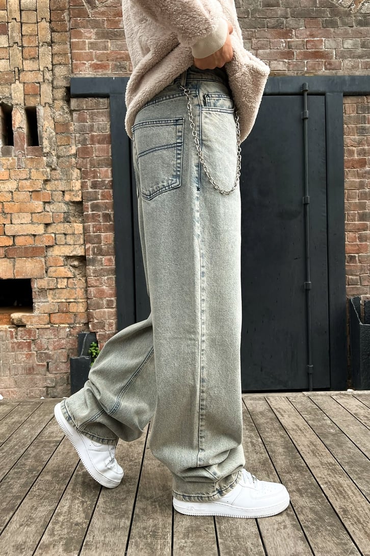 Basic Eskitmeli Mavi Baggy Jean