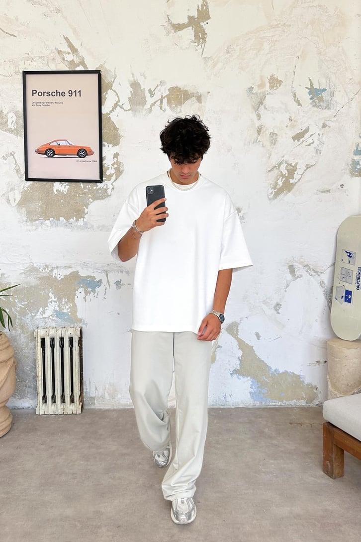 Basic Fitil Dokulu Oversize Tişört