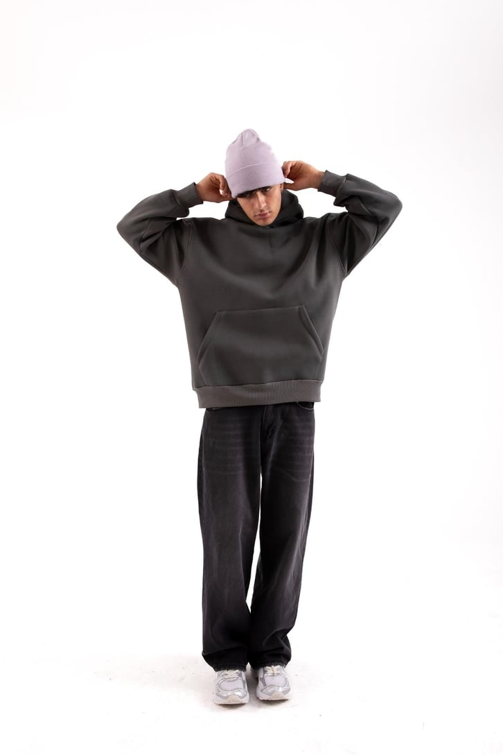 Basic Füme Oversize Hoodie