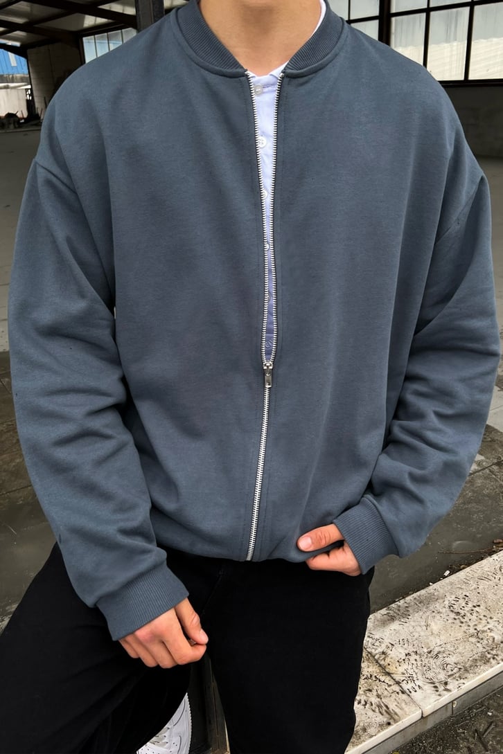Basic Füme Zipper Sweatshirt