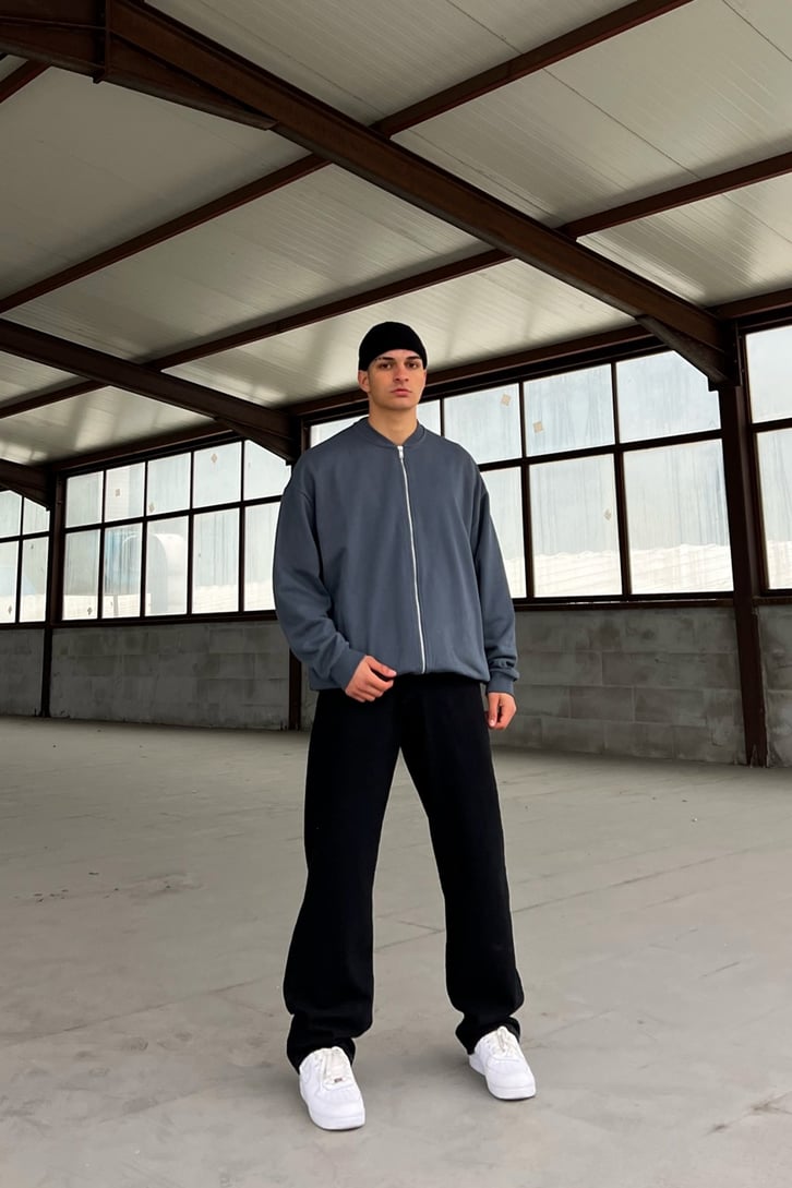 Basic Füme Zipper Sweatshirt