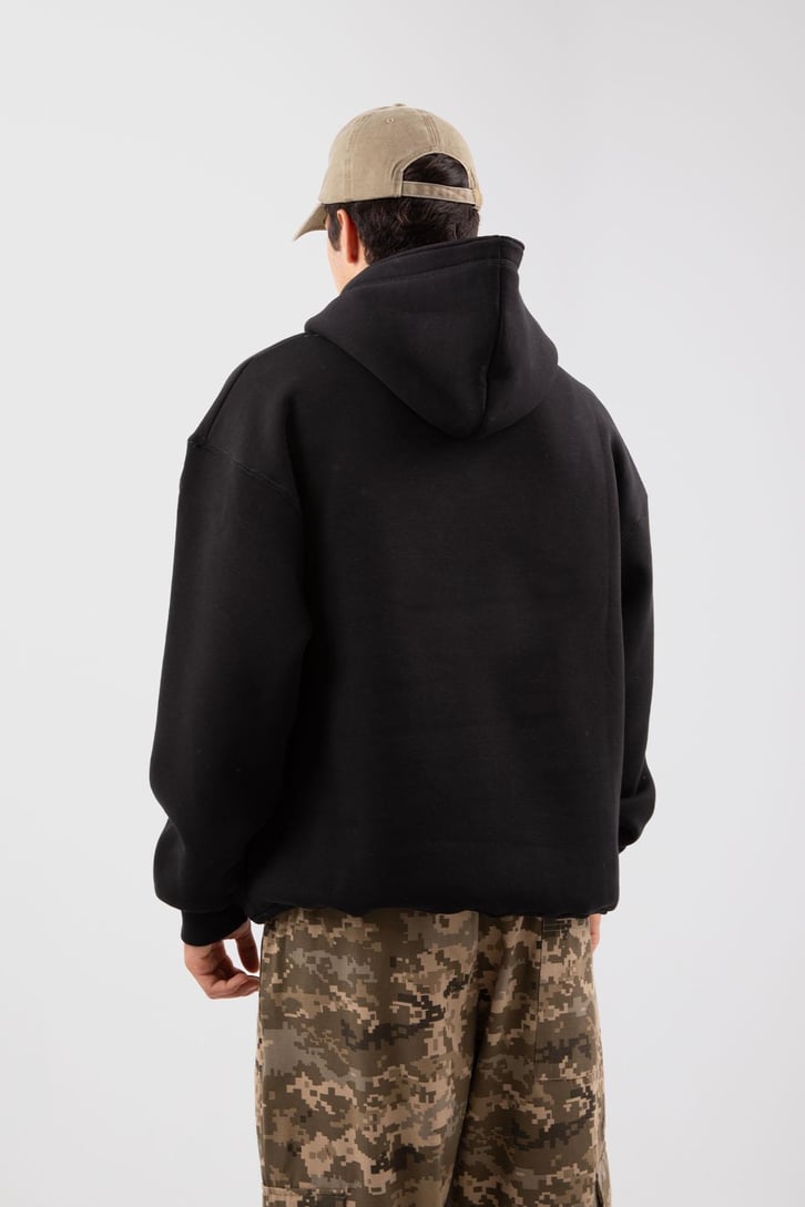 Basic Gri Melanj Oversize Hoodie