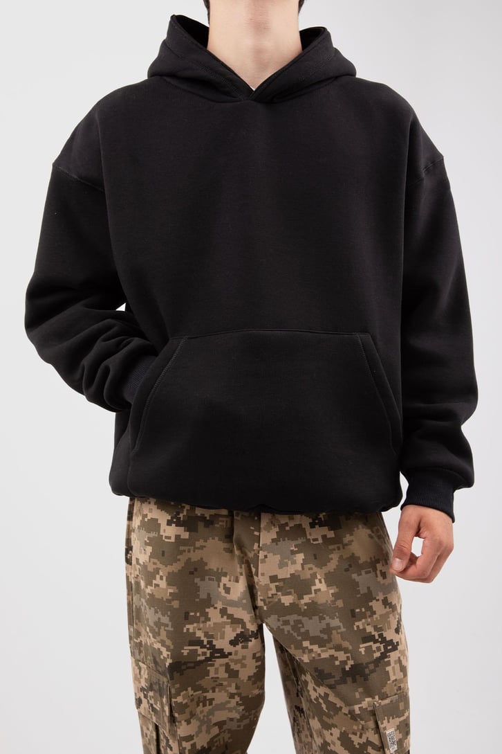 Basic Gri Melanj Oversize Hoodie
