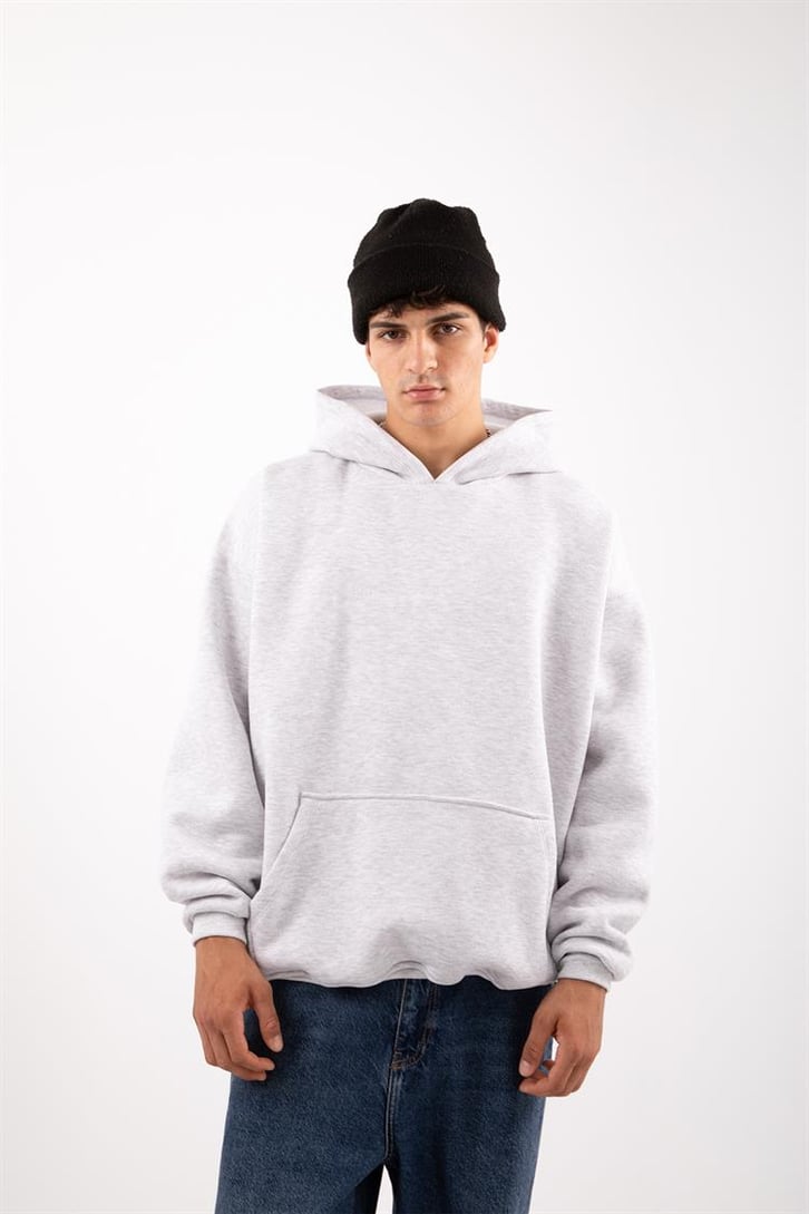 Basic Gri Melanj Oversize Hoodie
