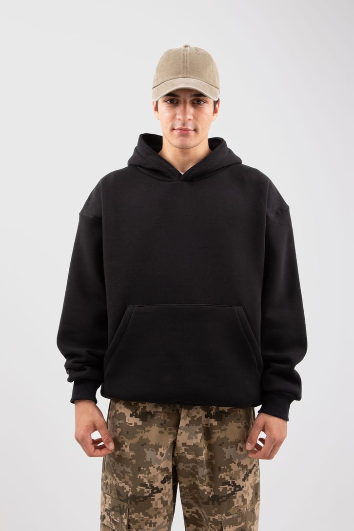 Basic Gri Melanj Oversize Hoodie