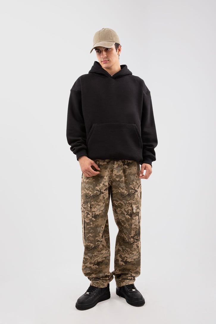 Basic Gri Melanj Oversize Hoodie