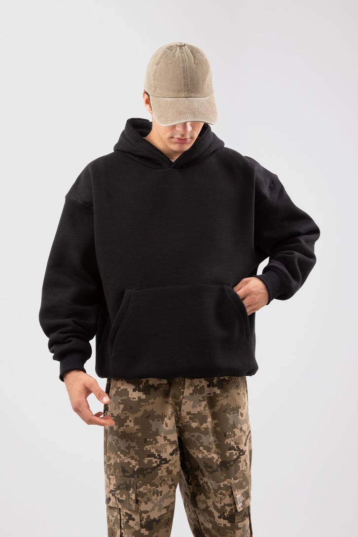 Basic Gri Melanj Oversize Hoodie