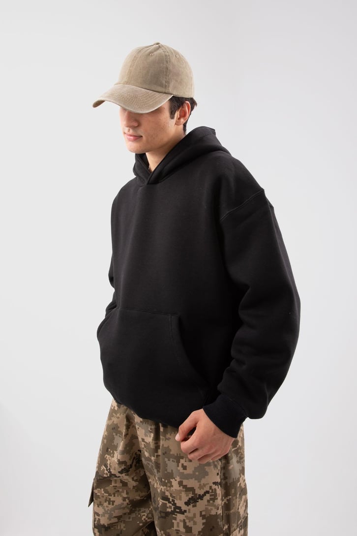 Basic Gri Melanj Oversize Hoodie