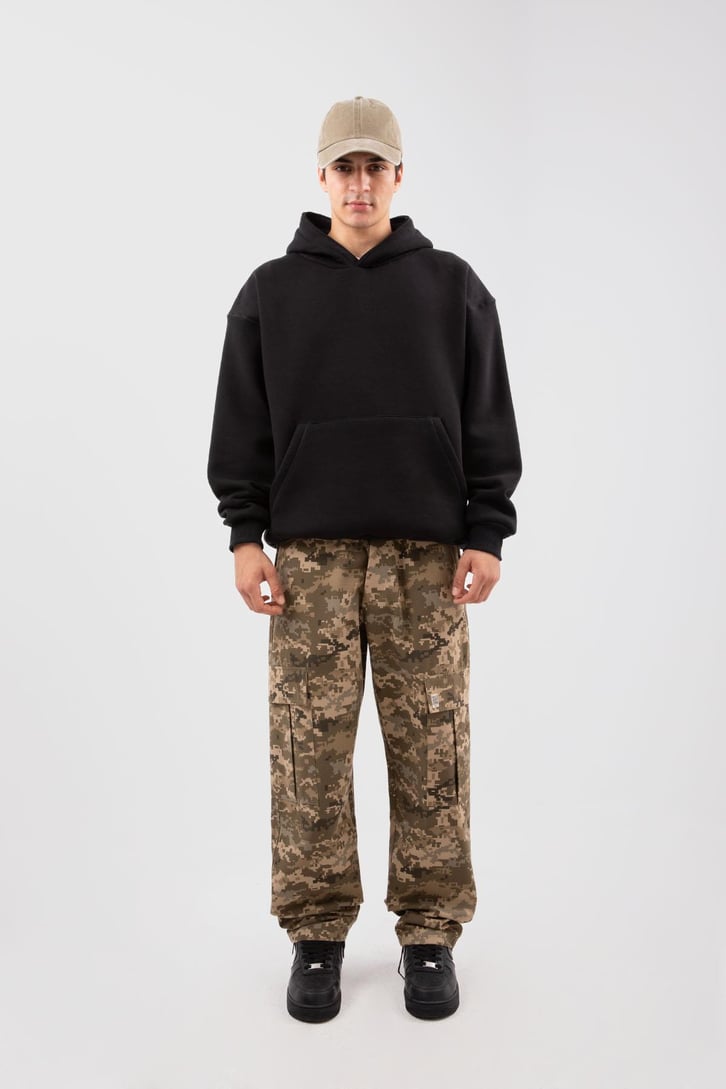 Basic Gri Melanj Oversize Hoodie