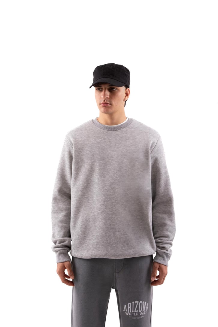 Basic Gri Melanj Oversize Sweatshirt