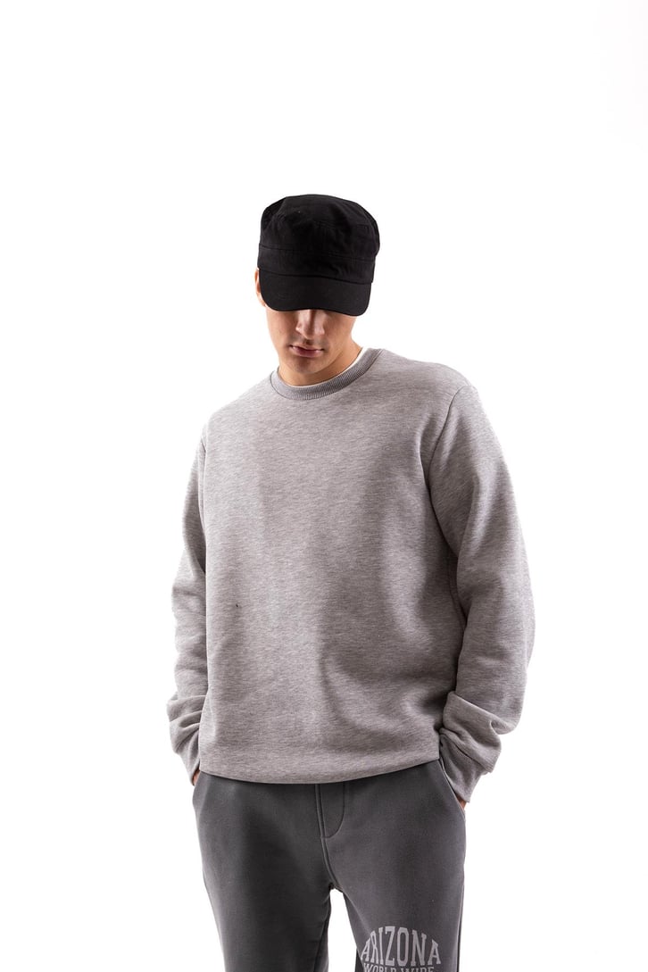 Basic Gri Melanj Oversize Sweatshirt