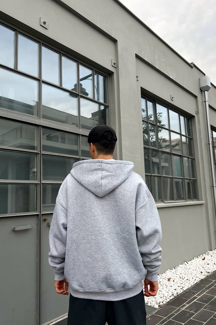 Basic Gri Oversize Zipper Hoodie