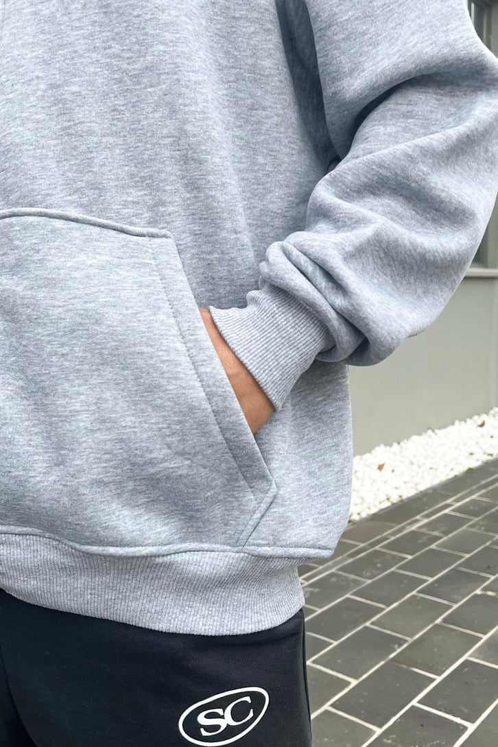 Basic Gri Oversize Zipper Hoodie