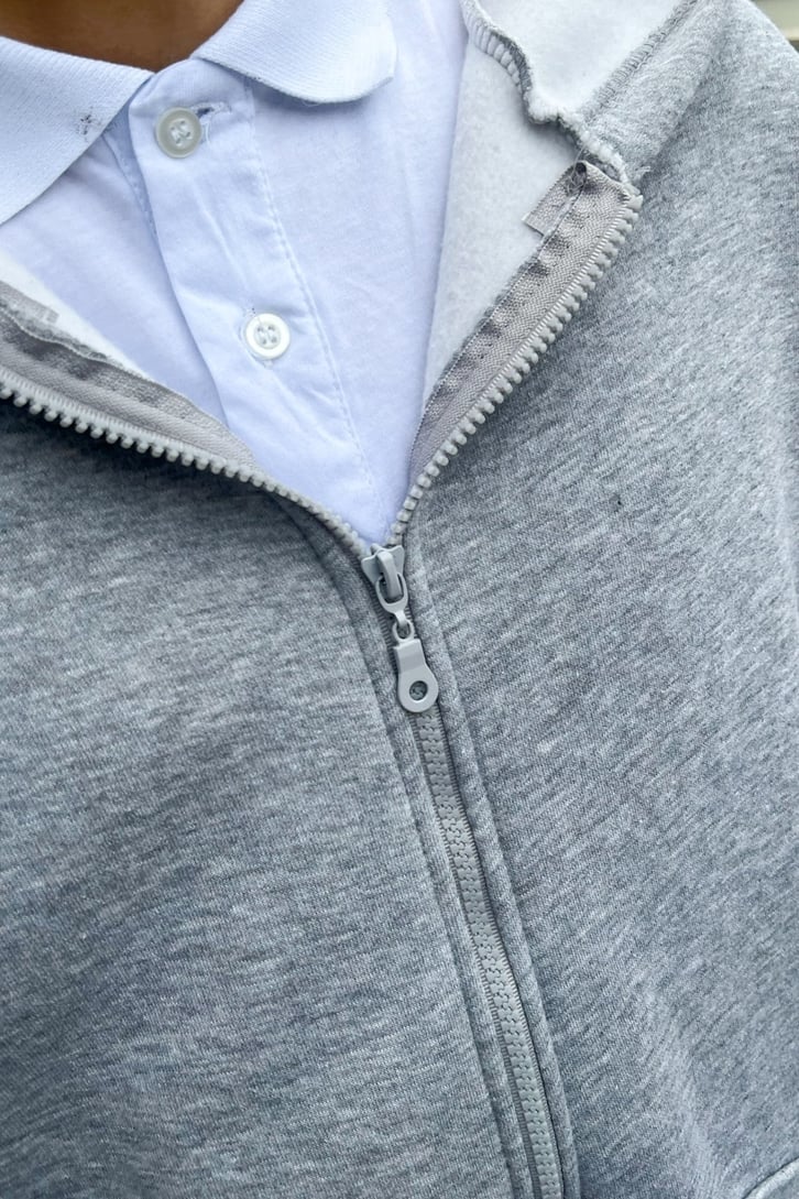 Basic Gri Oversize Zipper Hoodie