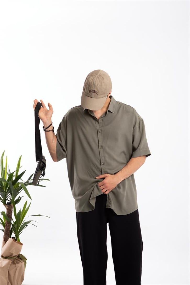 Basic Haki Oversize Kısa Kol Gömlek