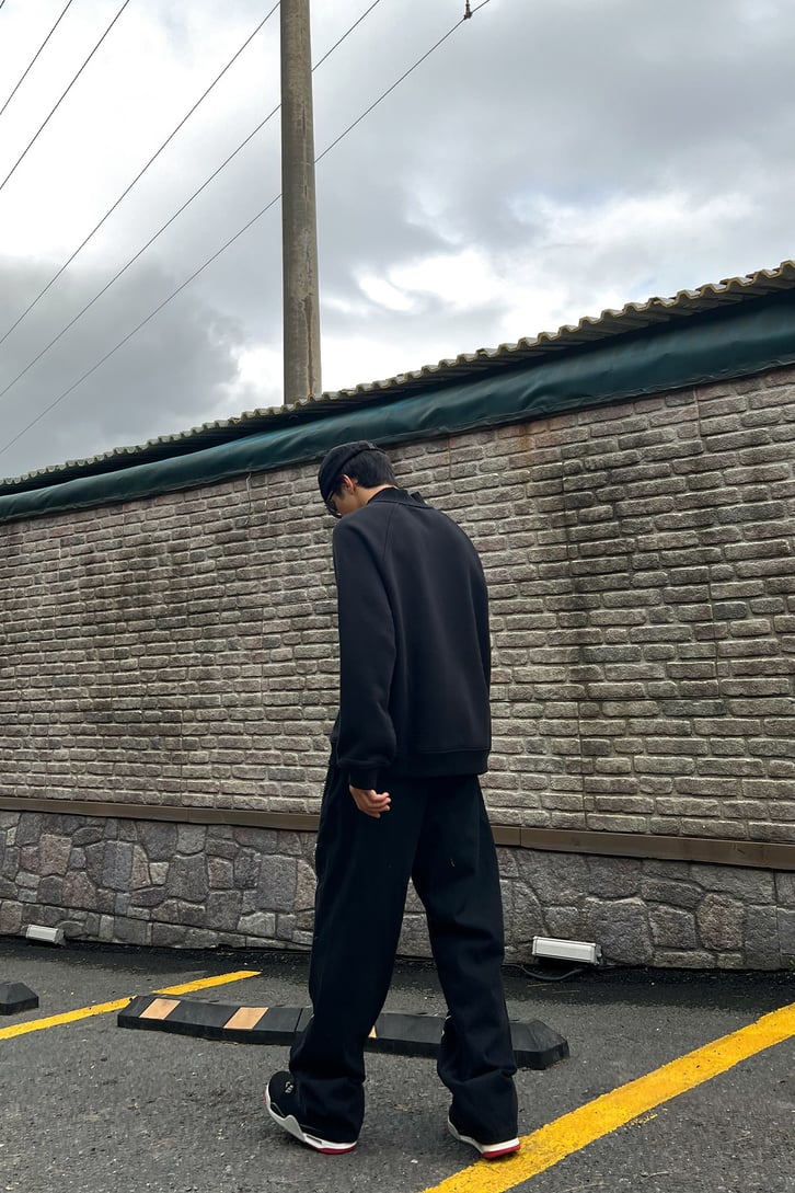 Basic Half-Zip Siyah Oversize Sweatshirt