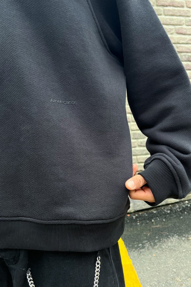 Basic Half-Zip Siyah Oversize Sweatshirt