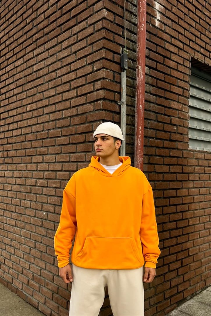 Basic Hardal İçi Pamuklu Oversize Hoodie