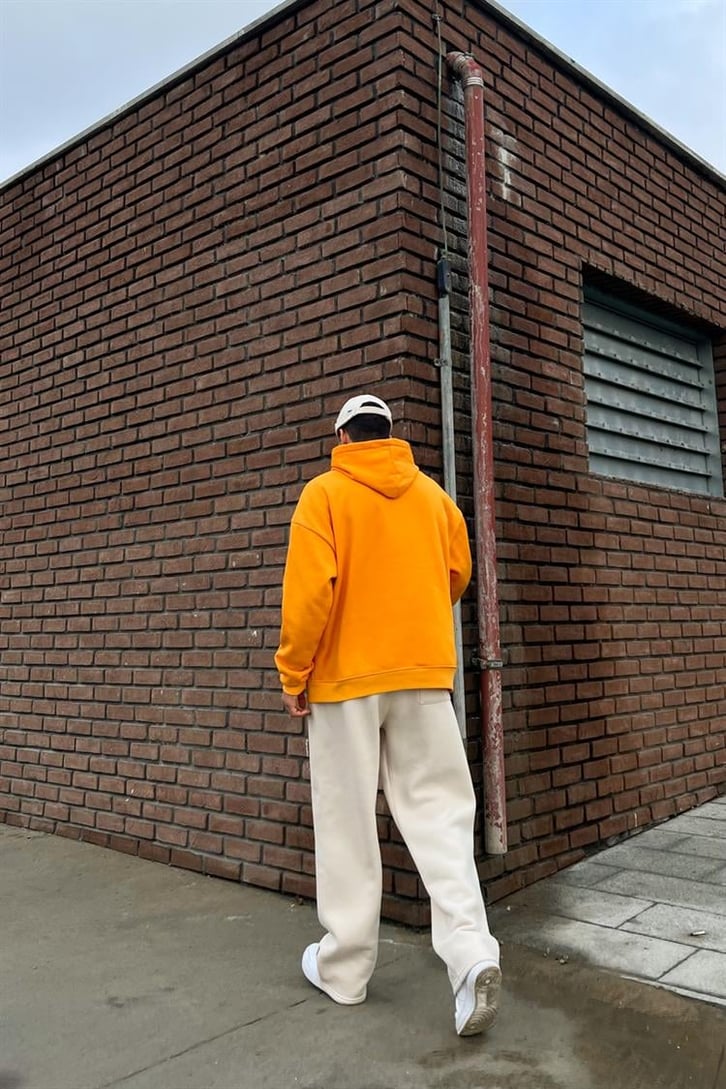 Basic Hardal İçi Pamuklu Oversize Hoodie