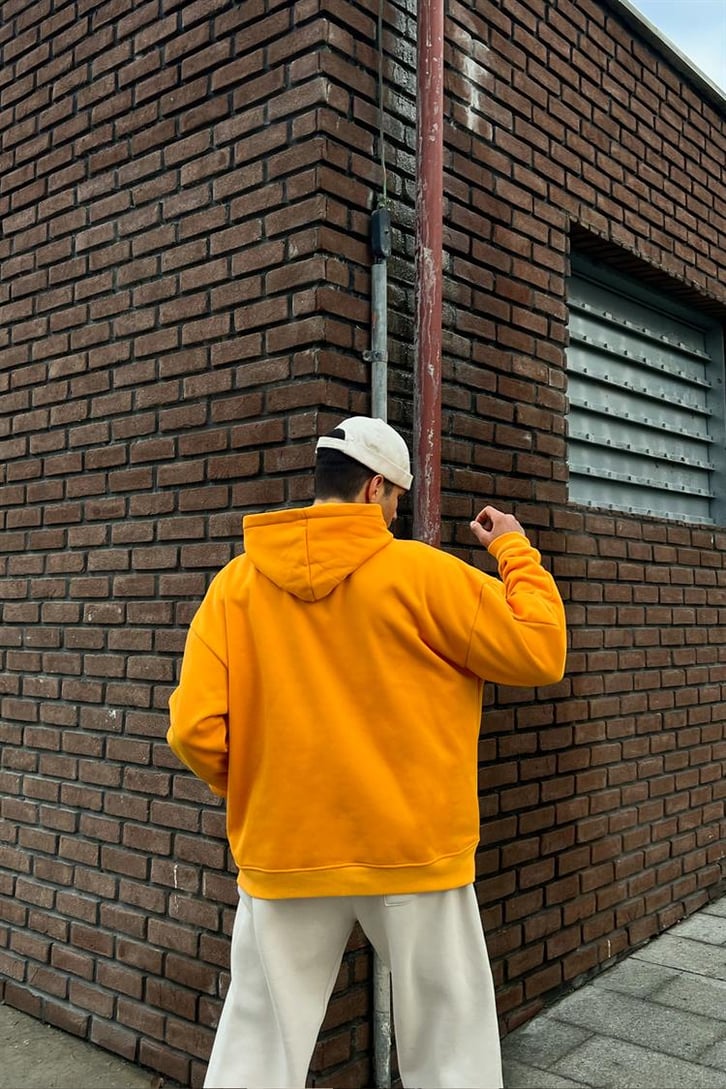 Basic Hardal İçi Pamuklu Oversize Hoodie