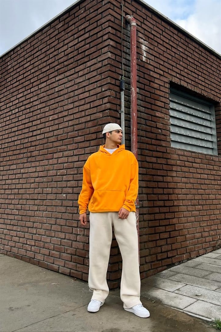 Basic Hardal İçi Pamuklu Oversize Hoodie