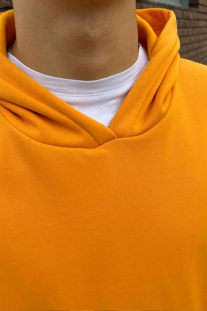 Basic Hardal İçi Pamuklu Oversize Hoodie