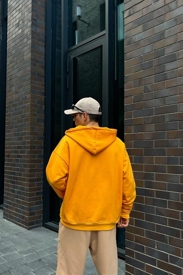 Basic Hardal İçi Pamuklu Oversize Zipper Hoodie