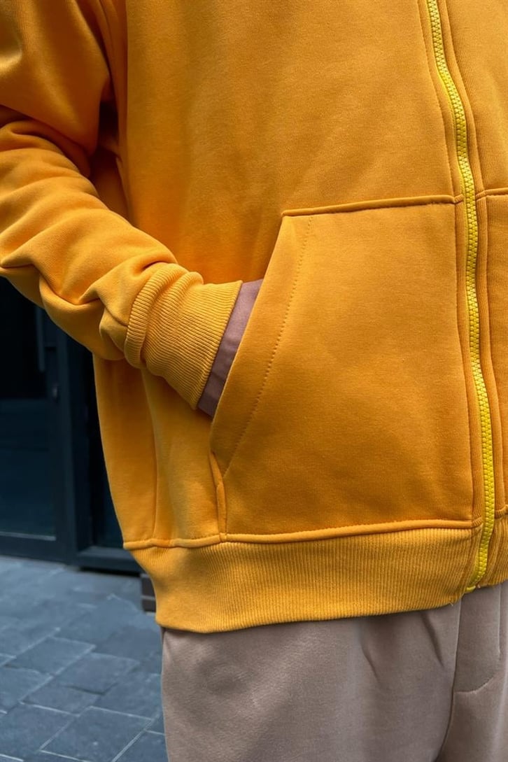 Basic Hardal İçi Pamuklu Oversize Zipper Hoodie