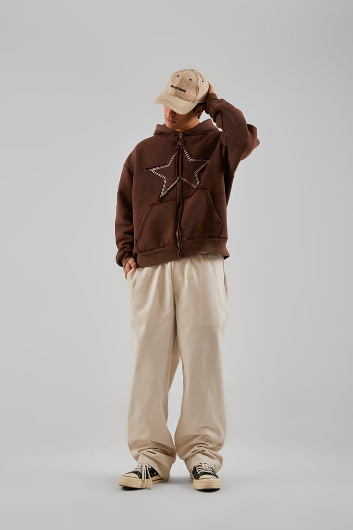 Basic İp Detaylı Krem Baggy Pantolon