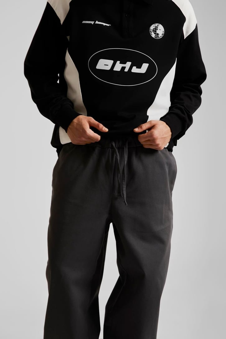 Basic İp Detaylı Siyah Baggy Pantolon