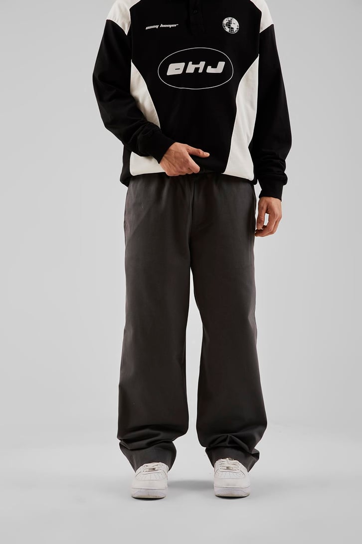 Basic İp Detaylı Siyah Baggy Pantolon
