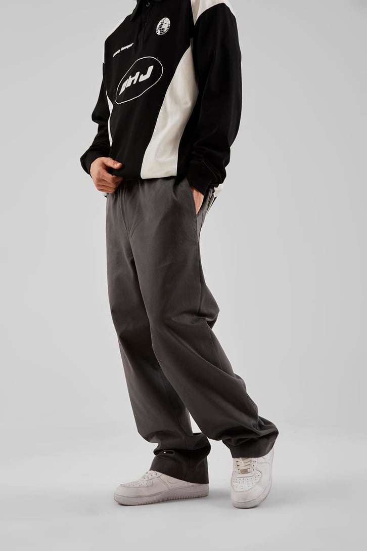 Basic İp Detaylı Siyah Baggy Pantolon