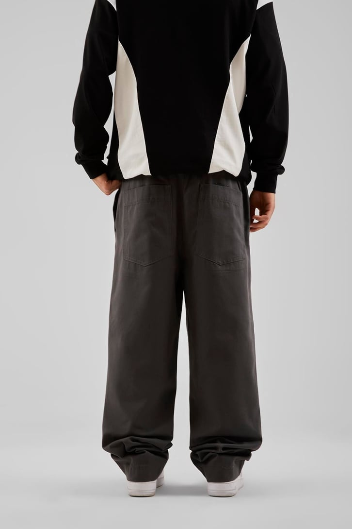 Basic İp Detaylı Siyah Baggy Pantolon