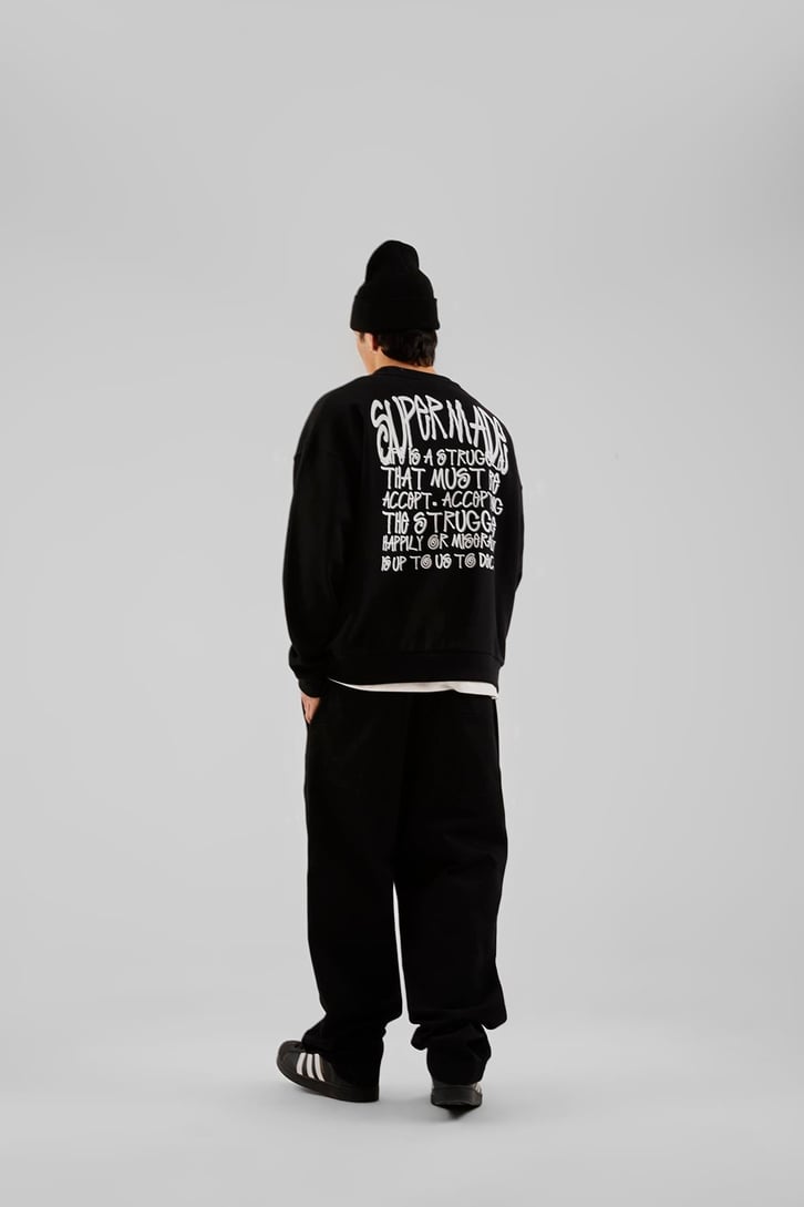 Basic İp Detaylı Siyah Baggy Pantolon