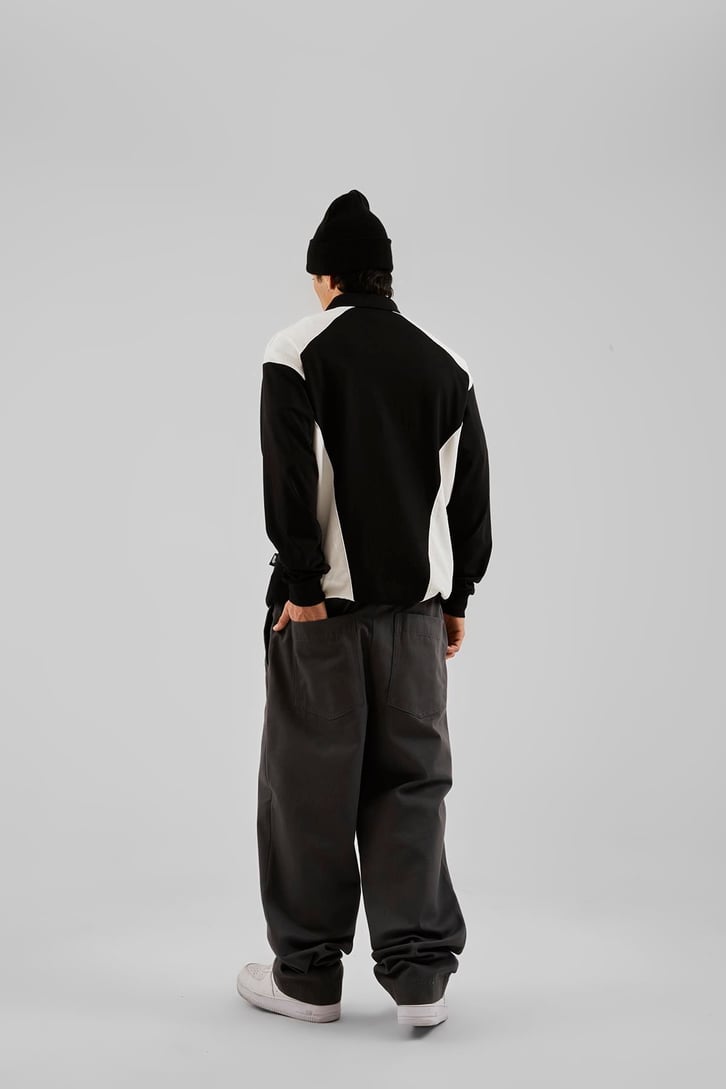 Basic İp Detaylı Siyah Baggy Pantolon