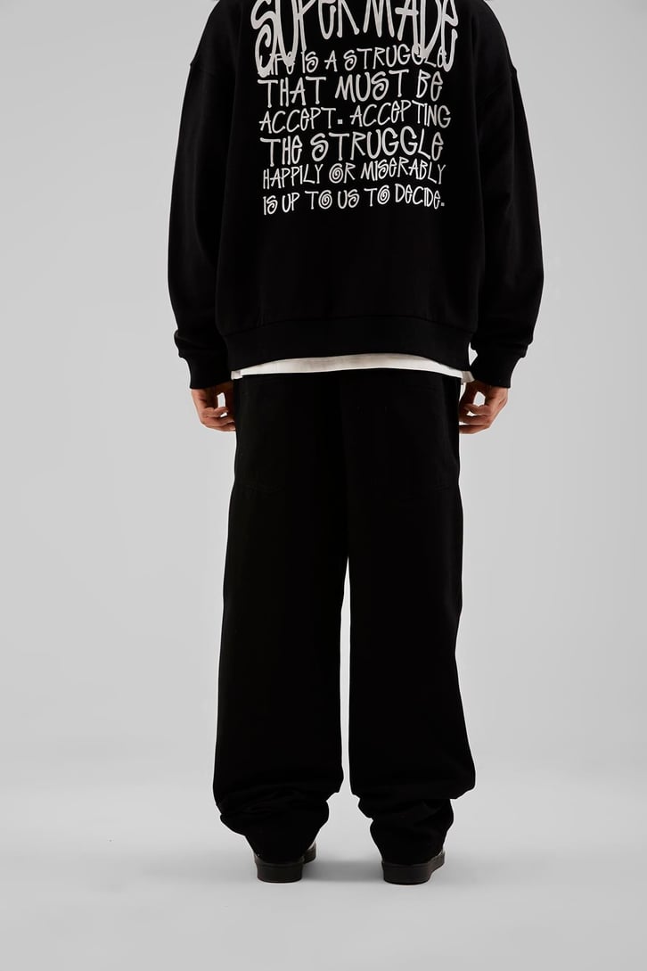 Basic İp Detaylı Siyah Baggy Pantolon