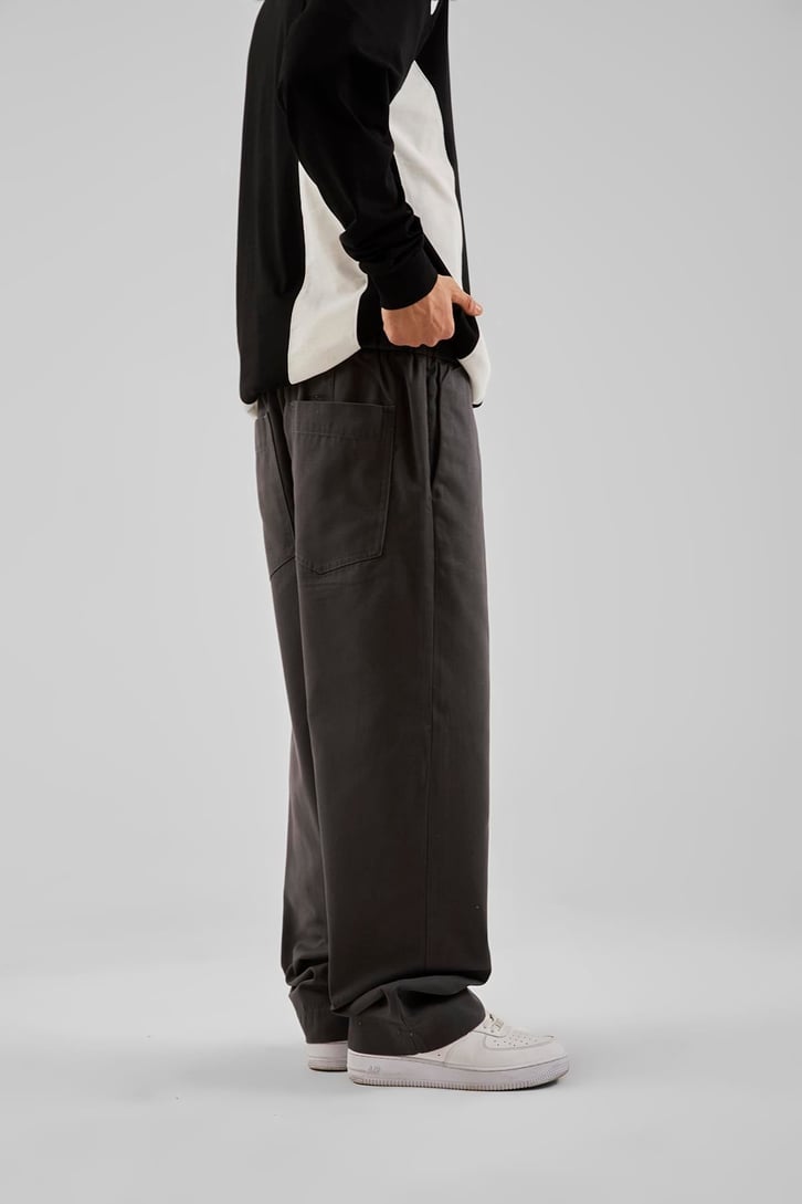 Basic İp Detaylı Siyah Baggy Pantolon